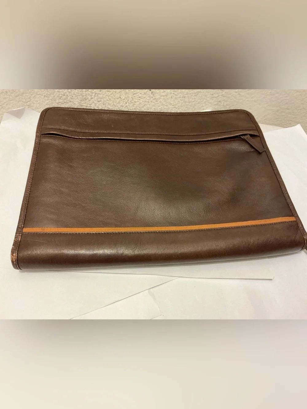 Hidesign Sleek Brown Leather Men's Briefcase Clutch with Orange Trim